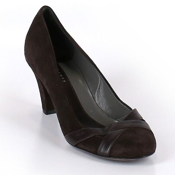 THEORY Suede Leather Heels Pumps Retro Pinup Round Toe Dark Brown Size 38.5 8.5 - Picture 12 of 12